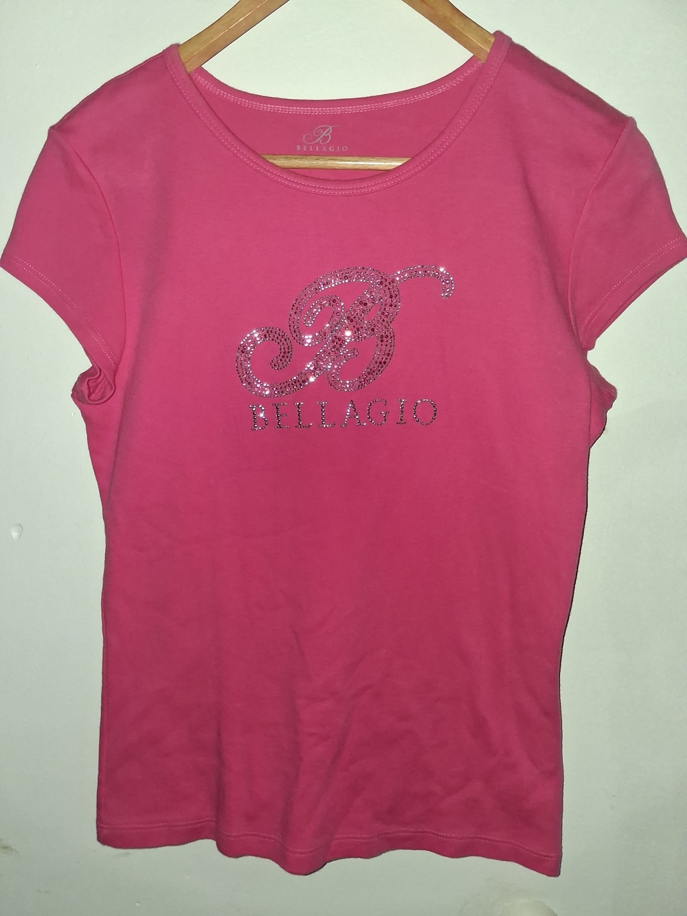 Y2K Bellagio Pink Short Sleeve Tee with Rhinestone Logo
